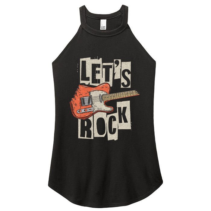 LetS Rock Electric Guitar Music Lover Band Guitarist Women's Perfect Tri Rocker Tank