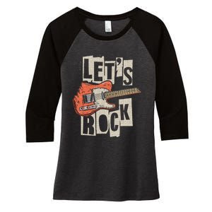 LetS Rock Electric Guitar Music Lover Band Guitarist Women's Tri-Blend 3/4-Sleeve Raglan Shirt