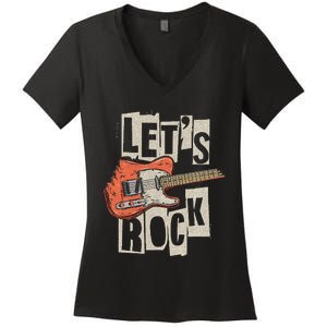 LetS Rock Electric Guitar Music Lover Band Guitarist Women's V-Neck T-Shirt