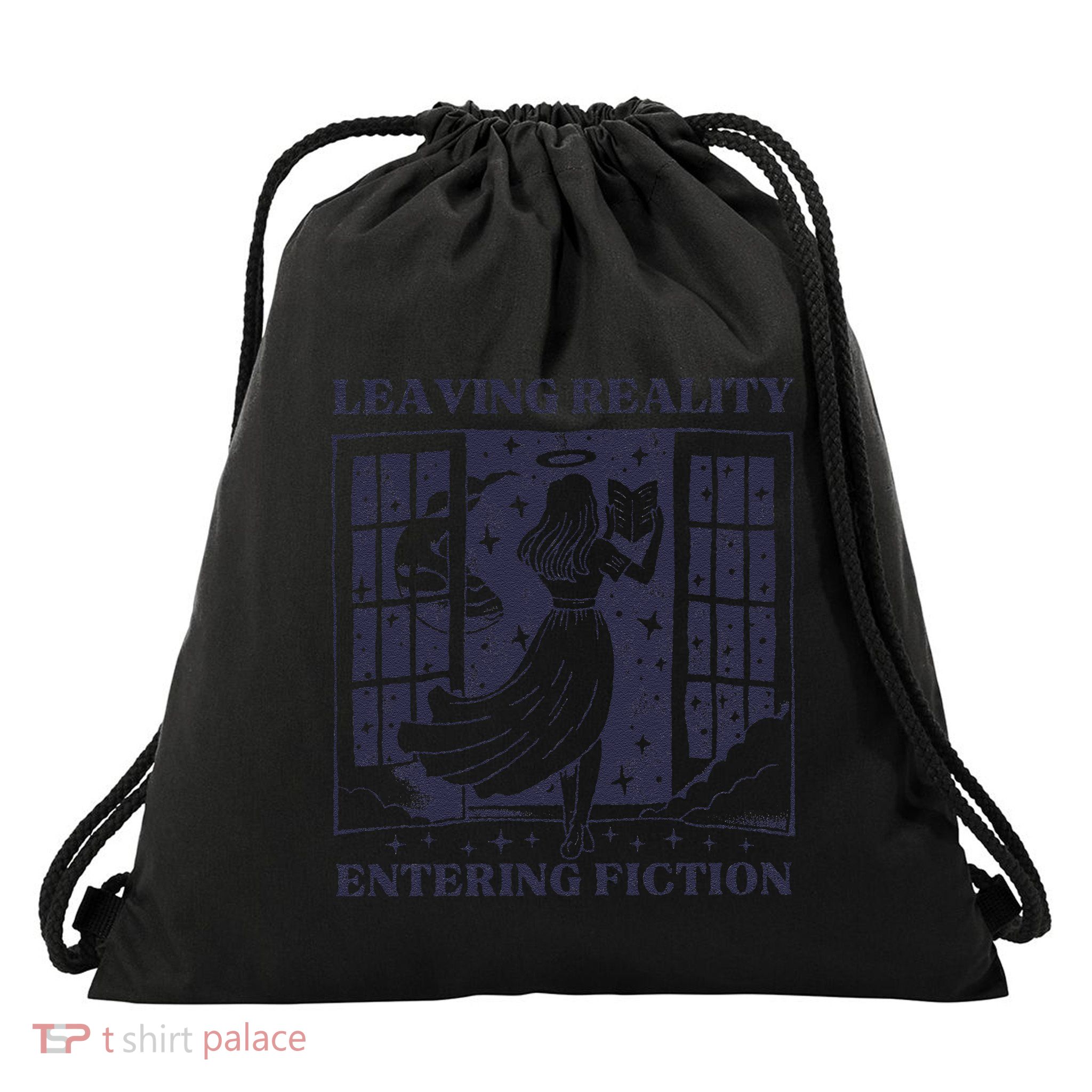 Leaving Reality Entering Fiction Drawstring Bag