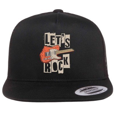 Let's Rock Electric Guitar Music Lover Band Guitarist Retro Flatbill Hat