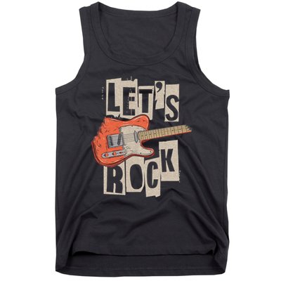 Let's Rock Electric Guitar Music Lover Band Guitarist Retro Tank Top