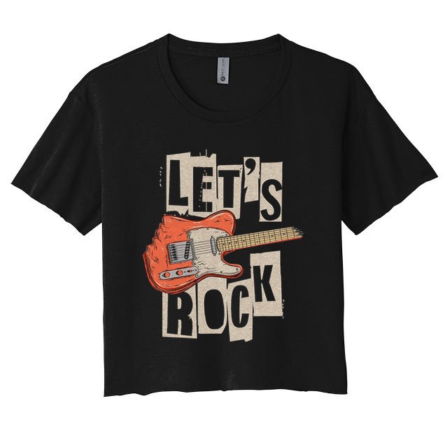 Let's Rock Electric Guitar Music Lover Band Guitarist Retro Crop Top