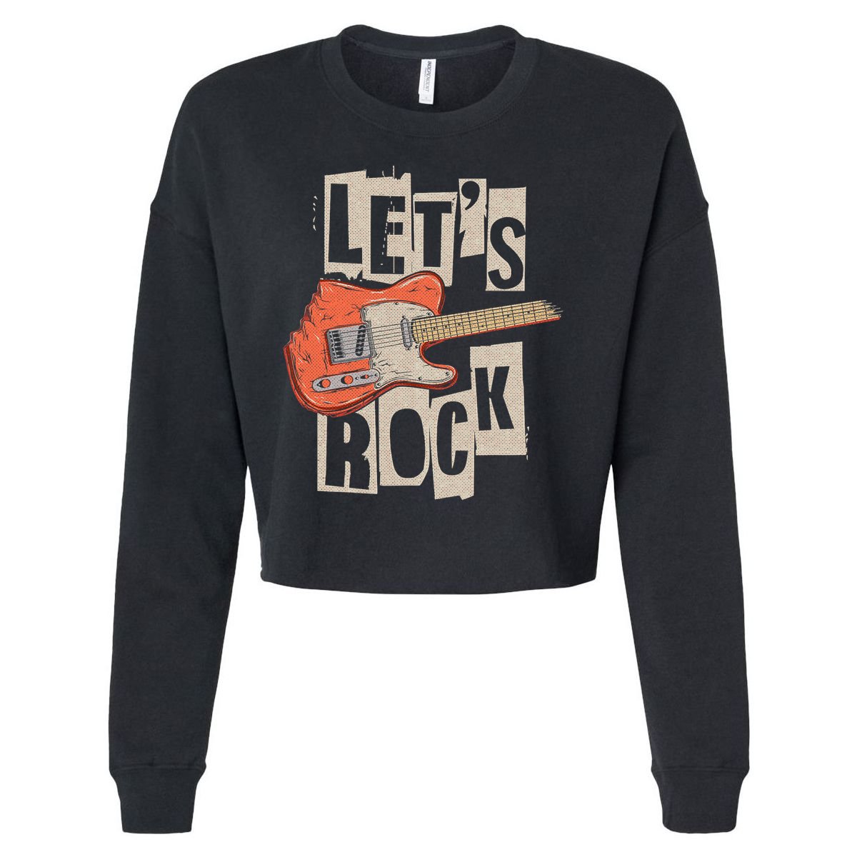 Let's Rock Electric Guitar Music Lover Band Guitarist Retro Cropped Pullover Crew