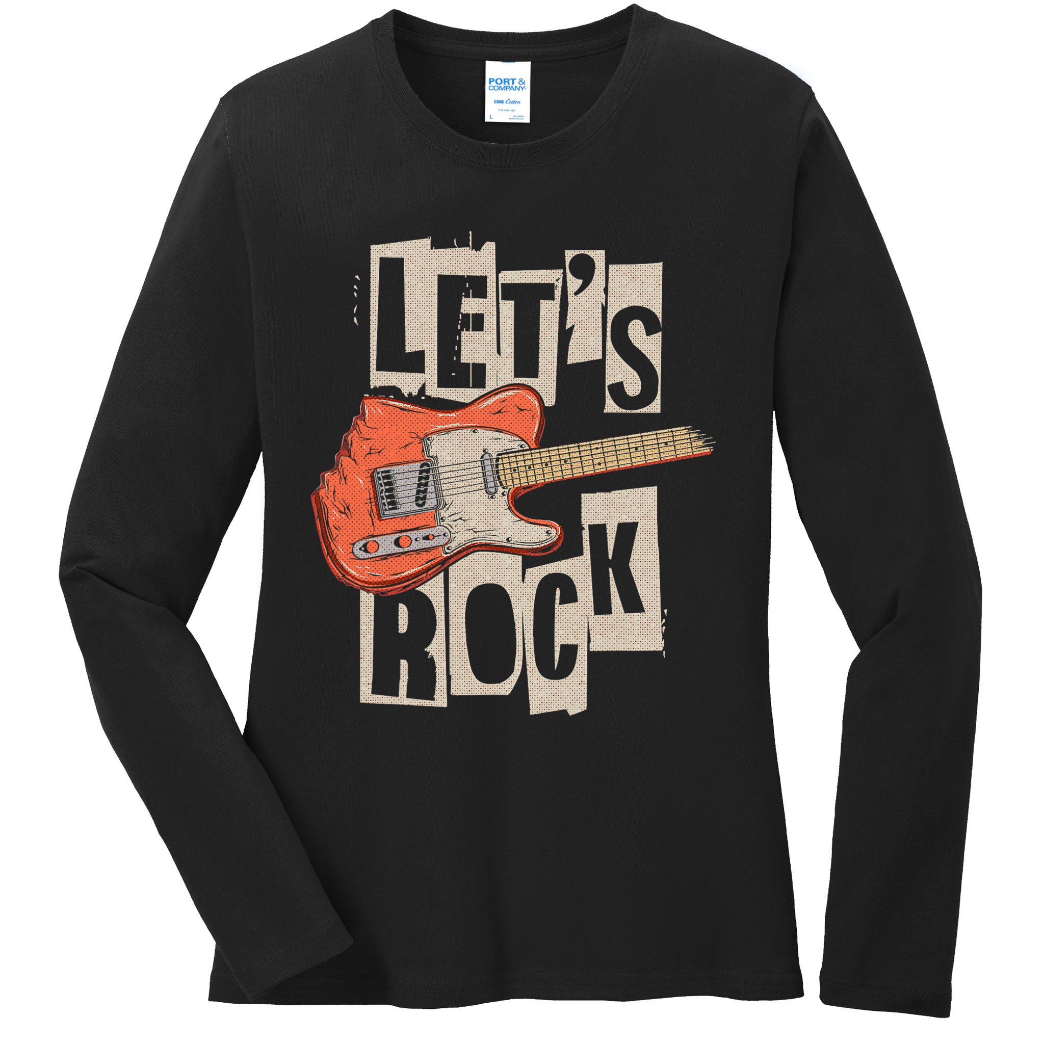 Let's Rock Electric Guitar Music Lover Band Guitarist Retro Ladies Long Sleeve Shirt