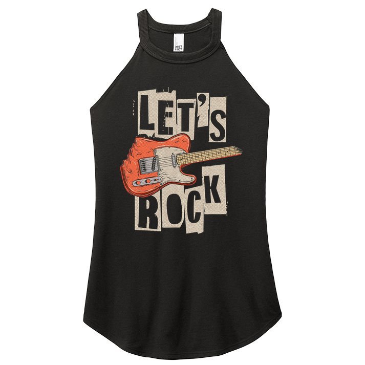 Let's Rock Electric Guitar Music Lover Band Guitarist Retro Women's Perfect Tri Rocker Tank