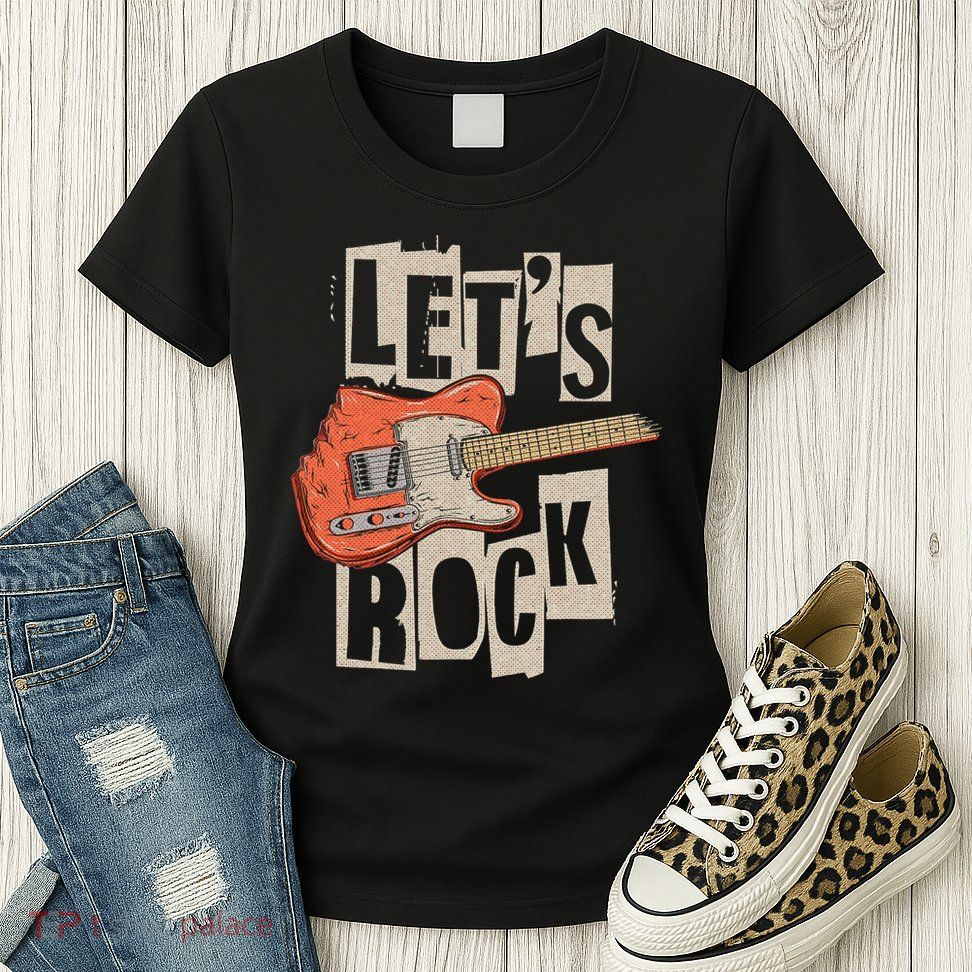 Let's Rock Electric Guitar Music Lover Band Guitarist Retro Womens T-Shirt