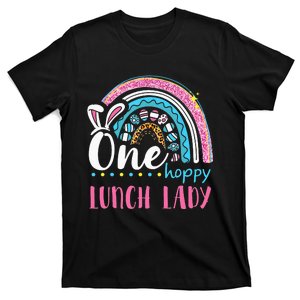 Leopard Rainbow Easter Eggs Bunny Ears One Hoppy Lunch Lady T-Shirt