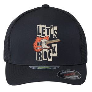 Let's Rock Electric Guitar Music Lover Band Guitarist Retro Flexfit Unipanel Trucker Cap