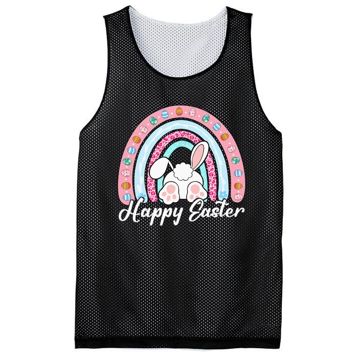 Leopard Rainbow Easter Bunny Rabbit Happy Easter Teacher Mesh Reversible Basketball Jersey Tank