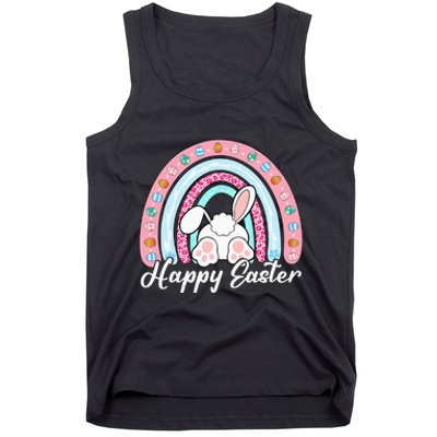 Leopard Rainbow Easter Bunny Rabbit Happy Easter Teacher Tank Top