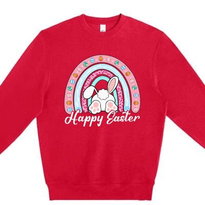 Leopard Rainbow Easter Bunny Rabbit Happy Easter Teacher Premium Crewneck Sweatshirt