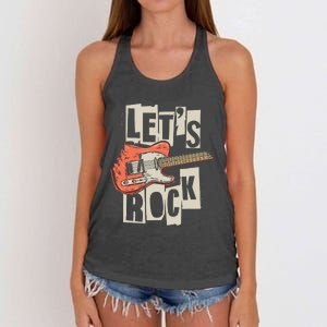 Lets Rock Electric Guitar Music Lover Band Guitarist Retro Women's Knotted Racerback Tank