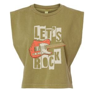 Lets Rock Electric Guitar Music Lover Band Guitarist Retro Garment-Dyed Women's Muscle Tee