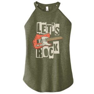 Lets Rock Electric Guitar Music Lover Band Guitarist Retro Women's Perfect Tri Rocker Tank