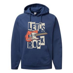 Lets Rock Electric Guitar Music Lover Band Guitarist Retro Performance Fleece Hoodie