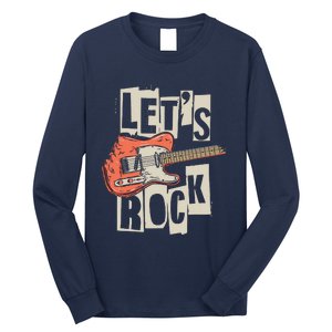 Lets Rock Electric Guitar Music Lover Band Guitarist Retro Long Sleeve Shirt