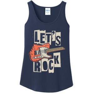 Lets Rock Electric Guitar Music Lover Band Guitarist Retro Ladies Essential Tank