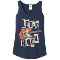 Lets Rock Electric Guitar Music Lover Band Guitarist Retro Ladies Essential Tank