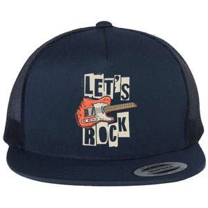 Lets Rock Electric Guitar Music Lover Band Guitarist Retro Flat Bill Trucker Hat