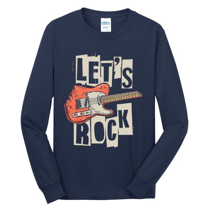 Lets Rock Electric Guitar Music Lover Band Guitarist Retro Tall Long Sleeve T-Shirt