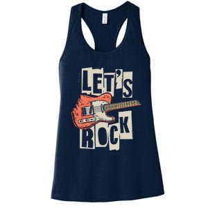 Lets Rock Electric Guitar Music Lover Band Guitarist Retro Women's Racerback Tank