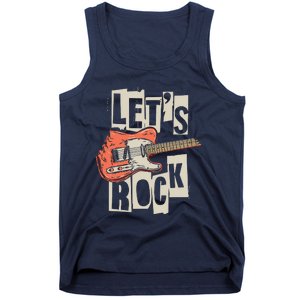 Lets Rock Electric Guitar Music Lover Band Guitarist Retro Tank Top