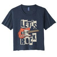 Lets Rock Electric Guitar Music Lover Band Guitarist Retro Women's Crop Top Tee