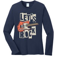 Lets Rock Electric Guitar Music Lover Band Guitarist Retro Ladies Long Sleeve Shirt