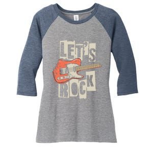 Lets Rock Electric Guitar Music Lover Band Guitarist Retro Women's Tri-Blend 3/4-Sleeve Raglan Shirt