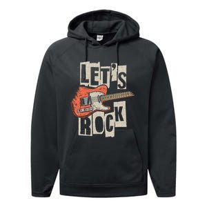 LetS Rock Electric Guitar Music Lover Band Guitarist Retro Performance Fleece Hoodie