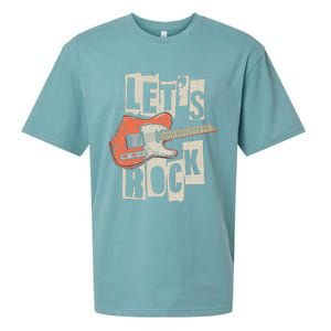 LetS Rock Electric Guitar Music Lover Band Guitarist Retro Sueded Cloud Jersey T-Shirt