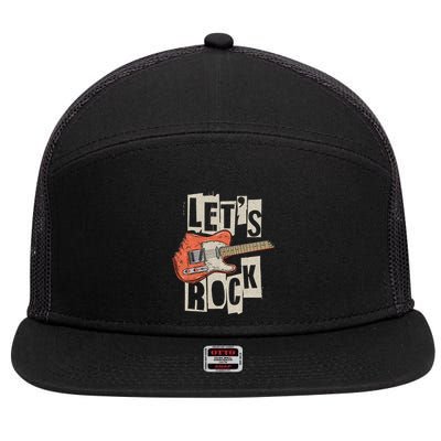 Let's Rock Electric Guitar Music Lover Band Guitarist Retro  7 Panel Mesh Trucker Snapback Hat