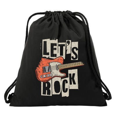 Let's Rock Electric Guitar Music Lover Band Guitarist Retro  Drawstring Bag