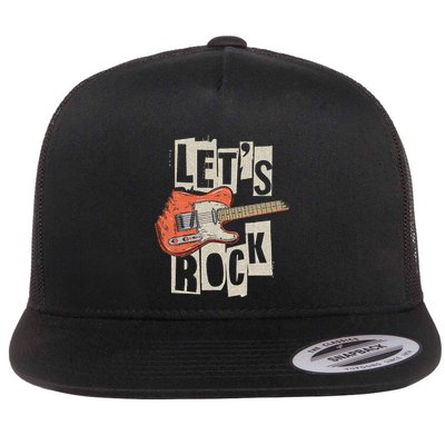Let's Rock Electric Guitar Music Lover Band Guitarist Retro  Flatbill Hat