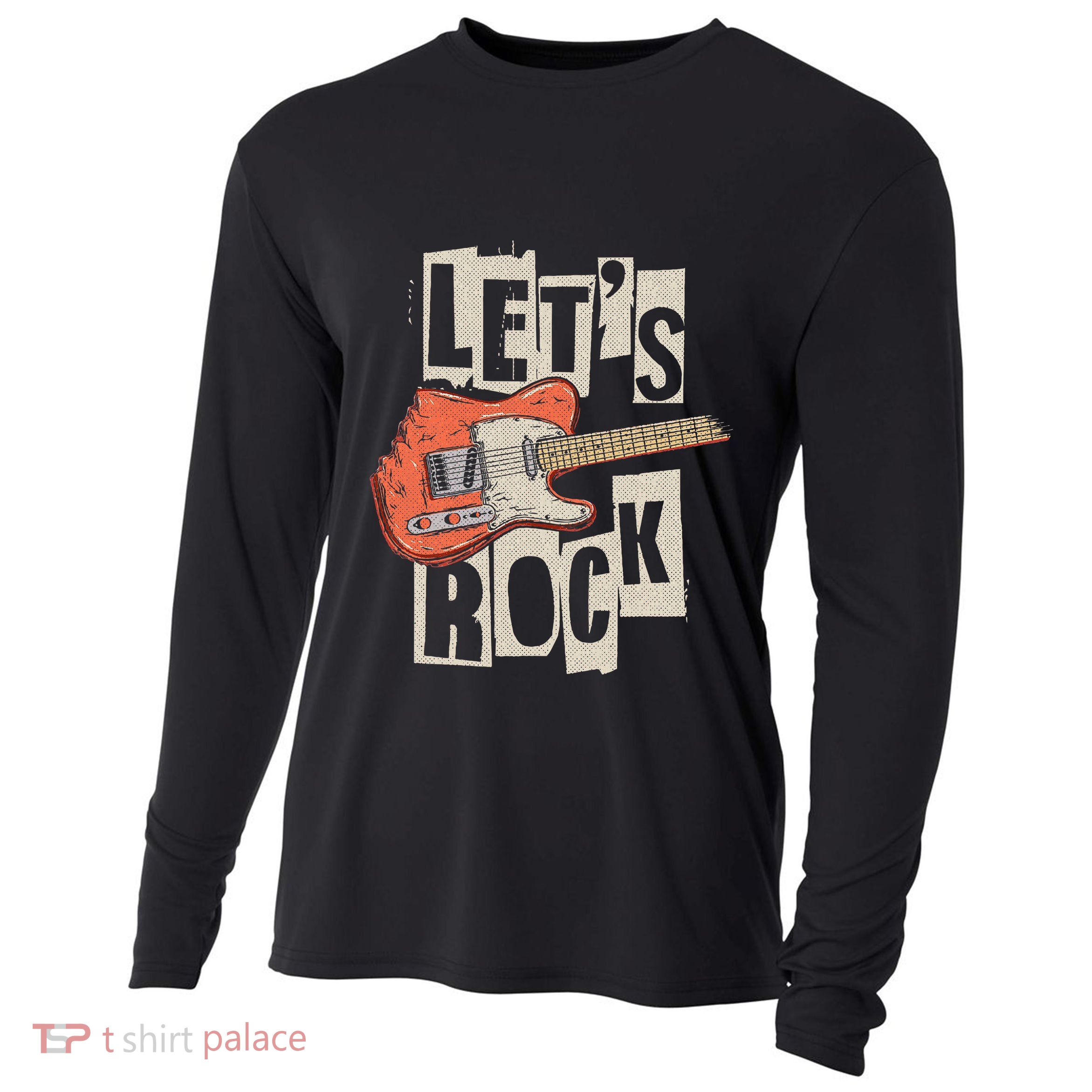 Let's Rock Electric Guitar Music Lover Band Guitarist Retro  Cooling Performance Long Sleeve Crew