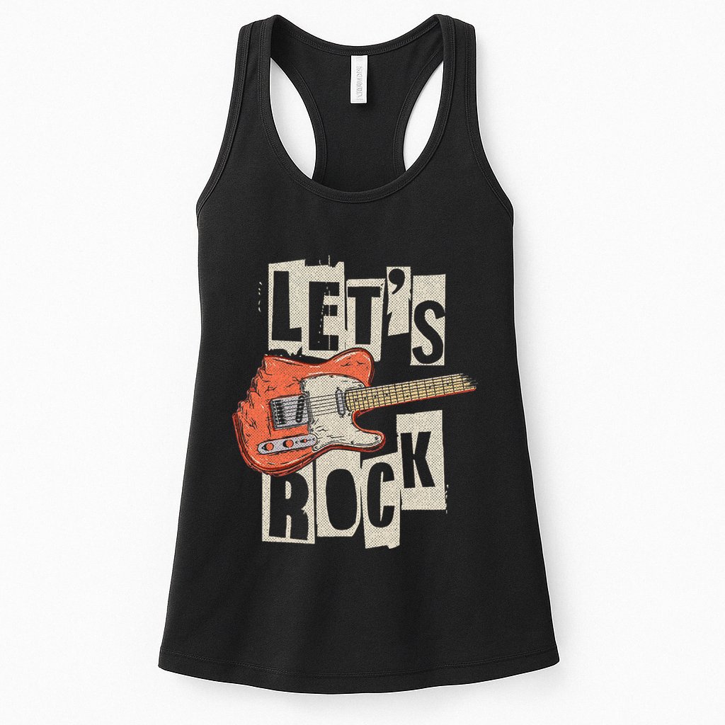 Let's Rock Electric Guitar Music Lover Band Guitarist Retro  Womens Tank Top