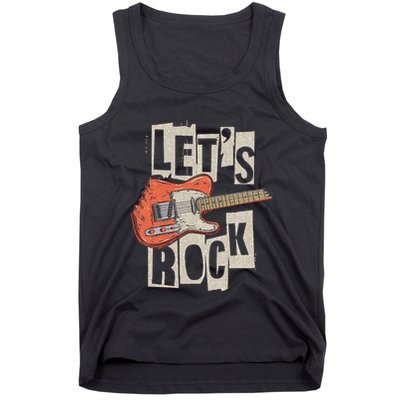 Let's Rock Electric Guitar Music Lover Band Guitarist Retro  Tank Top
