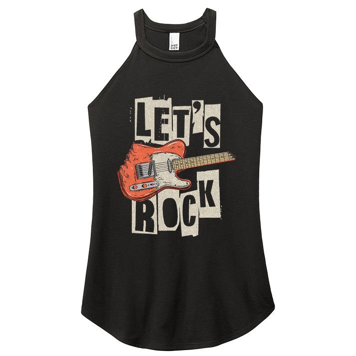 Let's Rock Electric Guitar Music Lover Band Guitarist Retro  Women's Perfect Tri Rocker Tank