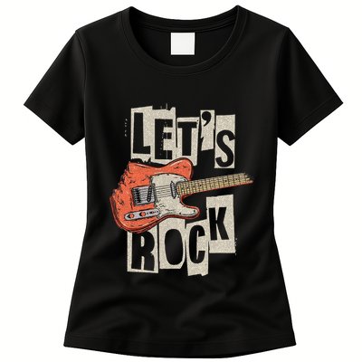 Let's Rock Electric Guitar Music Lover Band Guitarist Retro  Womens T-Shirt