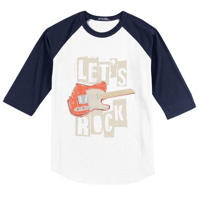 Let's Rock Electric Guitar Music Lover Band Guitarist Retro  Baseball Sleeve Shirt