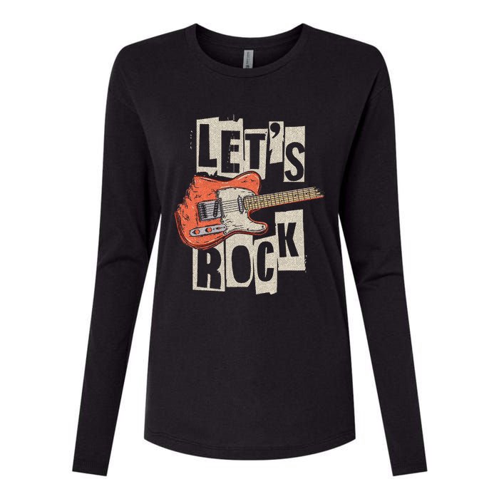 Let's Rock Electric Guitar Music Lover Band Guitarist Retro Womens Cotton Relaxed Long Sleeve T-Shirt