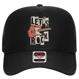 LetS Rock Electric Guitar Music Lover Band Guitarist Retro High Crown Mesh Back Trucker Hat