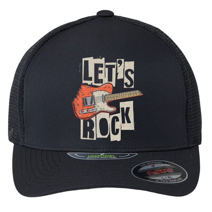 LetS Rock Electric Guitar Music Lover Band Guitarist Retro Flexfit Unipanel Trucker Cap