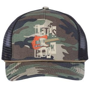 LetS Rock Electric Guitar Music Lover Band Guitarist Retro Retro Rope Trucker Hat Cap