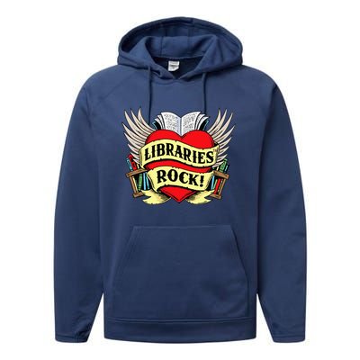 Libraries Rock Funny Librarian Gift Performance Fleece Hoodie