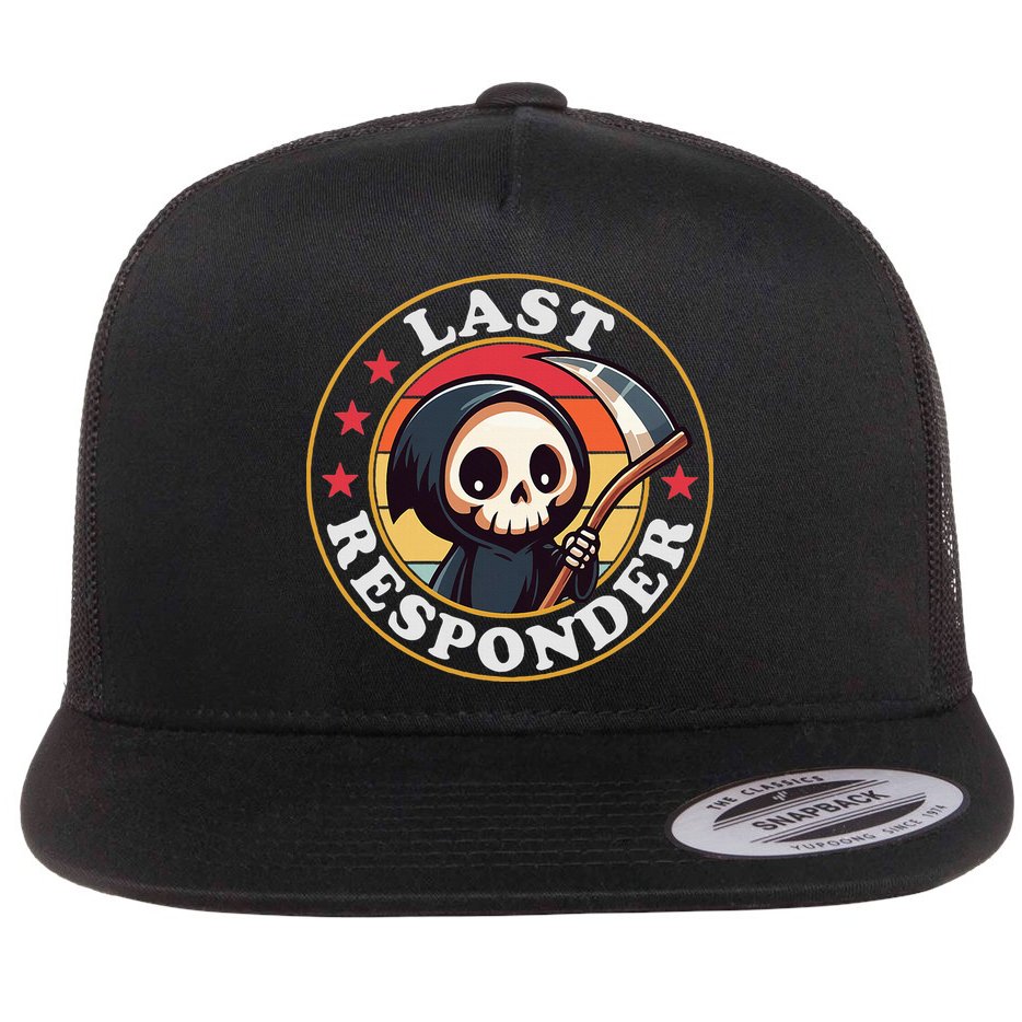 Last Responder Funny Mortician Grim Reaper Flat Bill Trucker Hat