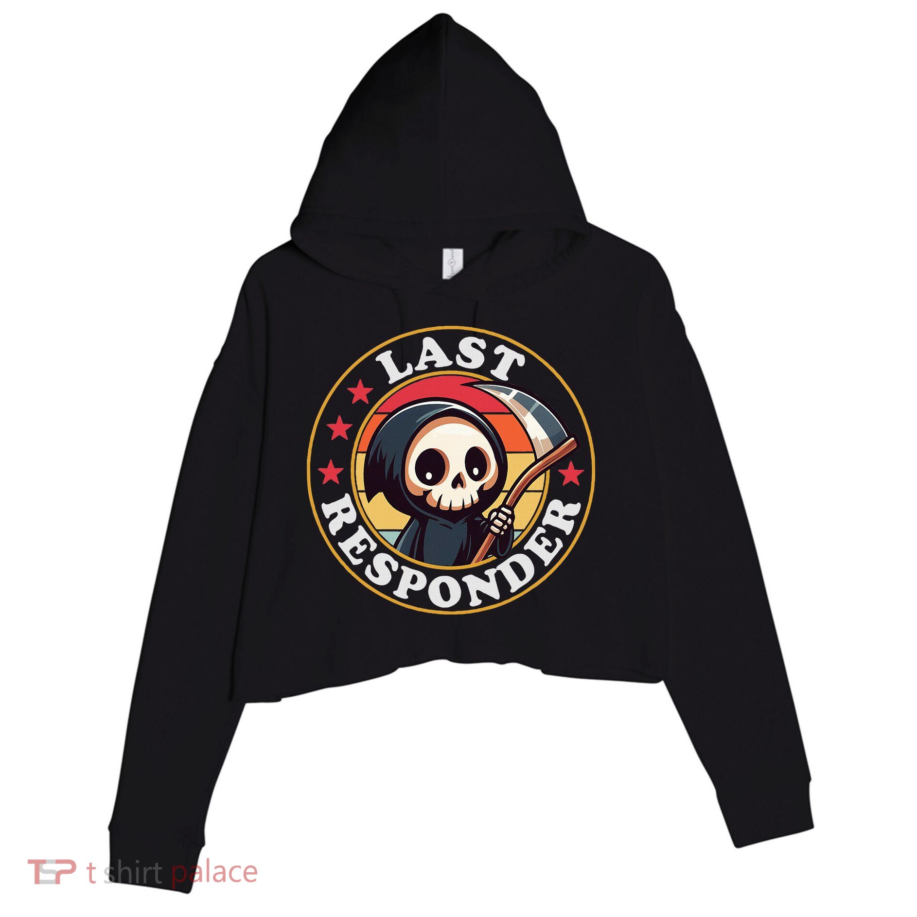 Last Responder Funny Mortician Grim Reaper Crop Fleece Hoodie