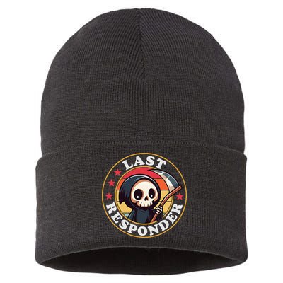 Last Responder Funny Mortician Grim Reaper Sustainable Knit Beanie