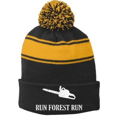 Lumberjack Run Forest Run Chainsaw Logger Arborist Stripe Pom Pom Beanie